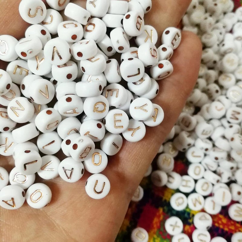 Looconi Amaney 1000pcs 7×4mm White Round Acrylic with Rose Gold Alphabet Letter Beads for Jewelry Making - Image 3